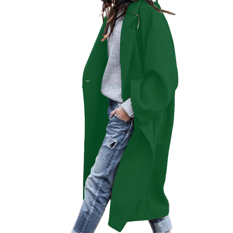 Casual Long Jacket With Pockets Solid Color Single Breasted Lapel Woolen Coat For Women Warm Winter Clothing Casual Long Jacket With Pockets Solid Color Single Breasted Lapel Woolen Coat For Women Warm Winter Clothing
